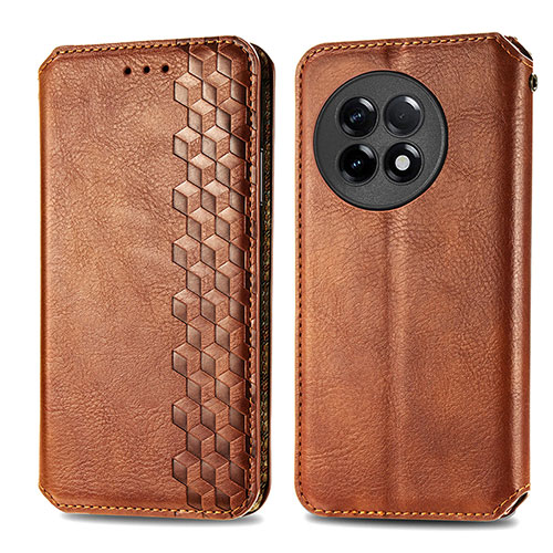 Leather Case Stands Flip Cover Holder S01D for OnePlus Ace 2 Pro 5G Brown