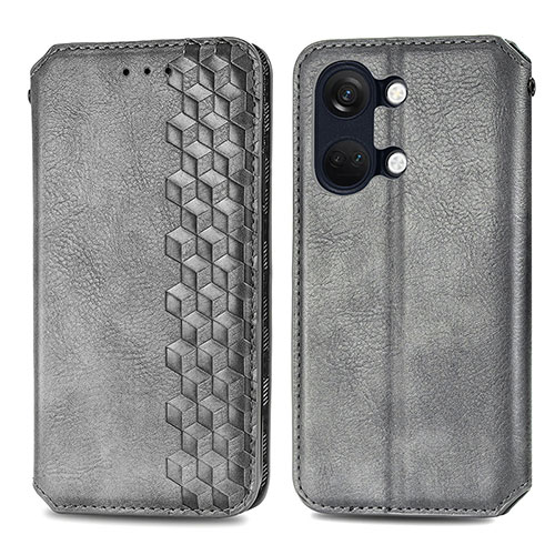 Leather Case Stands Flip Cover Holder S01D for OnePlus Ace 2V 5G Gray