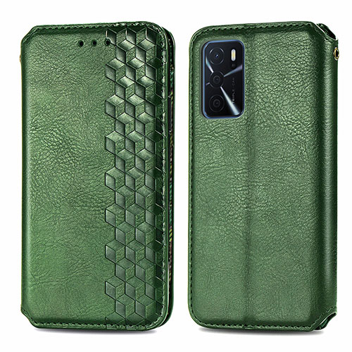 Leather Case Stands Flip Cover Holder S01D for Oppo A16s Green