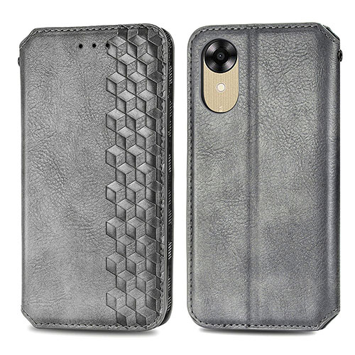 Leather Case Stands Flip Cover Holder S01D for Oppo A17K Gray