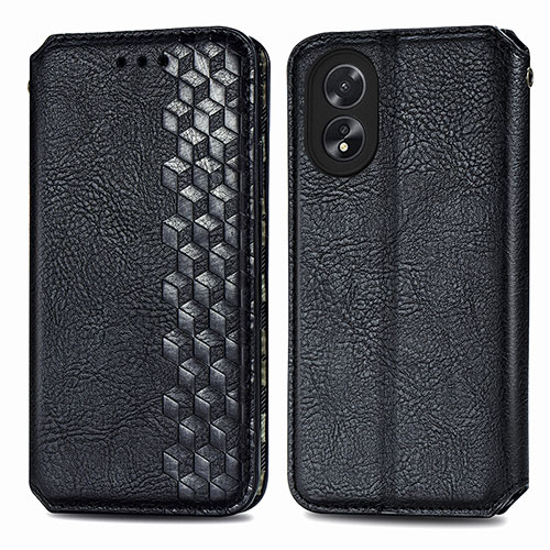 Leather Case Stands Flip Cover Holder S01D for Oppo A18 Black