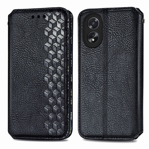 Leather Case Stands Flip Cover Holder S01D for Oppo A38 Black