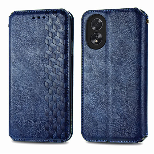 Leather Case Stands Flip Cover Holder S01D for Oppo A38 Blue