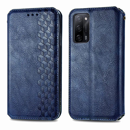 Leather Case Stands Flip Cover Holder S01D for Oppo A53s 5G Blue