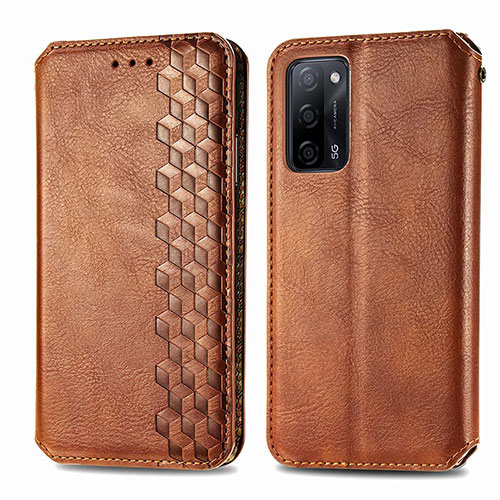 Leather Case Stands Flip Cover Holder S01D for Oppo A53s 5G Brown