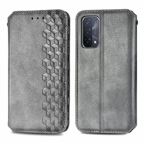 Leather Case Stands Flip Cover Holder S01D for Oppo A54 5G Gray