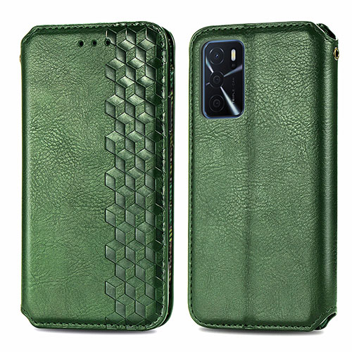 Leather Case Stands Flip Cover Holder S01D for Oppo A54s Green