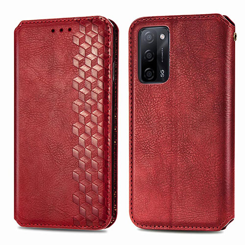 Leather Case Stands Flip Cover Holder S01D for Oppo A55 5G Red