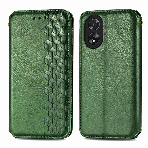 Leather Case Stands Flip Cover Holder S01D for Oppo A58 4G Green