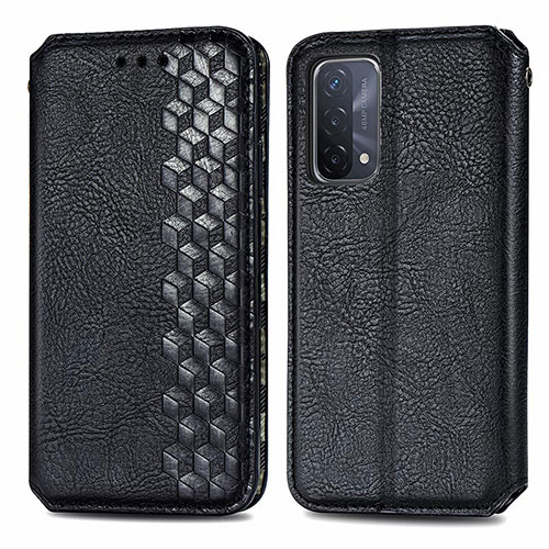 Leather Case Stands Flip Cover Holder S01D for Oppo A74 5G Black