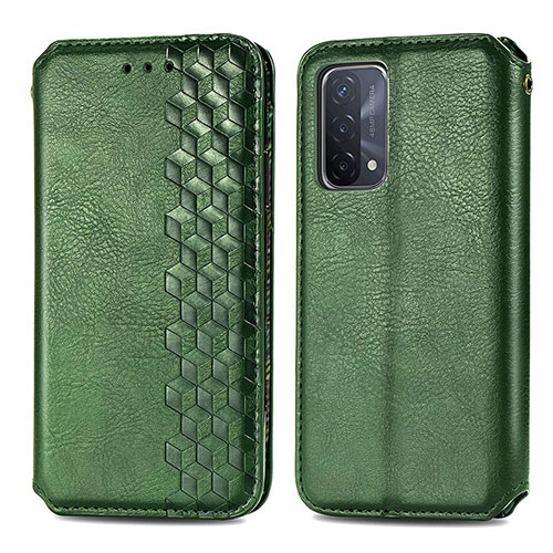 Leather Case Stands Flip Cover Holder S01D for Oppo A74 5G Green