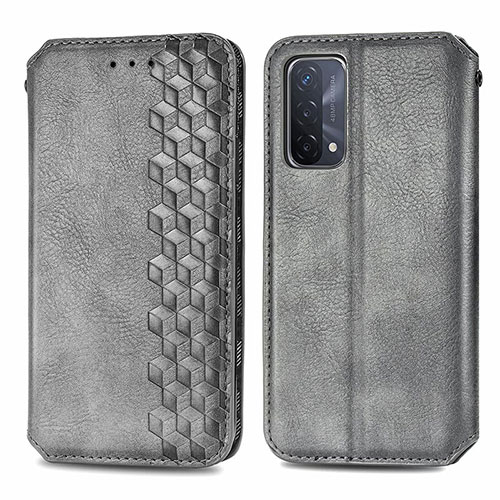 Leather Case Stands Flip Cover Holder S01D for Oppo A93 5G Gray