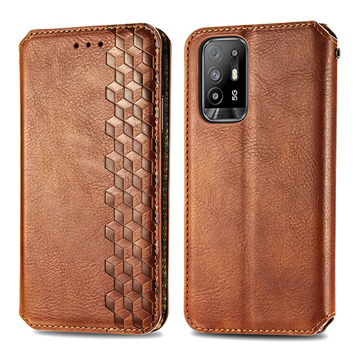 Leather Case Stands Flip Cover Holder S01D for Oppo A94 5G Brown