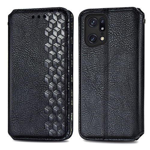 Leather Case Stands Flip Cover Holder S01D for Oppo Find X5 5G Black