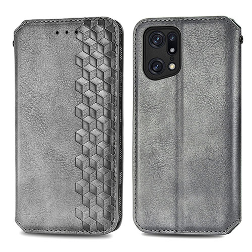 Leather Case Stands Flip Cover Holder S01D for Oppo Find X5 5G Gray