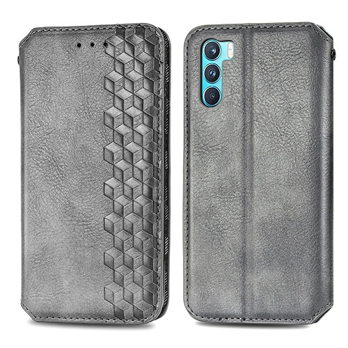 Leather Case Stands Flip Cover Holder S01D for Oppo K9 Pro 5G Gray