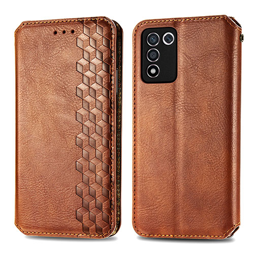 Leather Case Stands Flip Cover Holder S01D for Oppo K9S 5G Brown