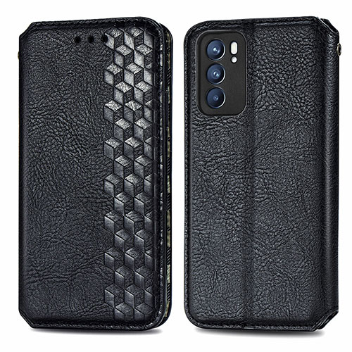 Leather Case Stands Flip Cover Holder S01D for Oppo Reno6 5G Black