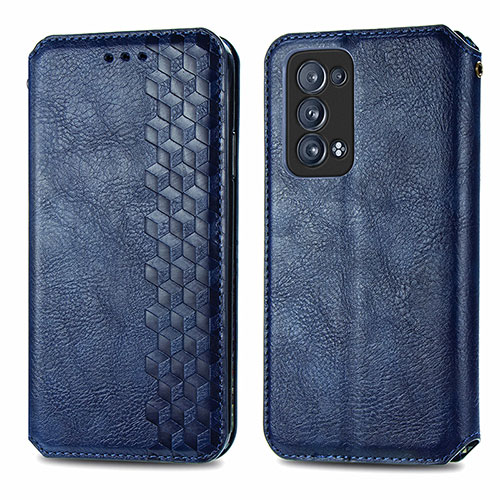 Leather Case Stands Flip Cover Holder S01D for Oppo Reno6 Pro+ Plus 5G Blue