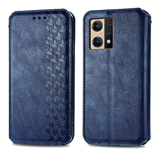 Leather Case Stands Flip Cover Holder S01D for Oppo Reno7 4G Blue