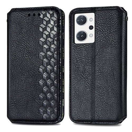 Leather Case Stands Flip Cover Holder S01D for Oppo Reno7 A Black