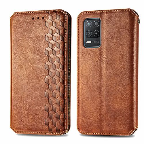 Leather Case Stands Flip Cover Holder S01D for Realme 8 5G Brown