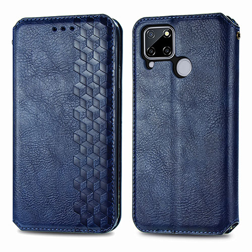 Leather Case Stands Flip Cover Holder S01D for Realme C12 Blue