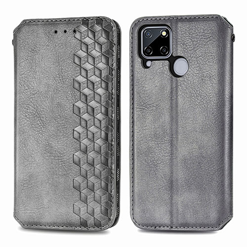 Leather Case Stands Flip Cover Holder S01D for Realme C12 Gray