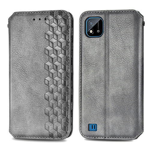 Leather Case Stands Flip Cover Holder S01D for Realme C20A Gray