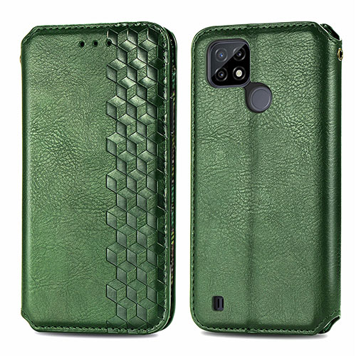 Leather Case Stands Flip Cover Holder S01D for Realme C21 Green