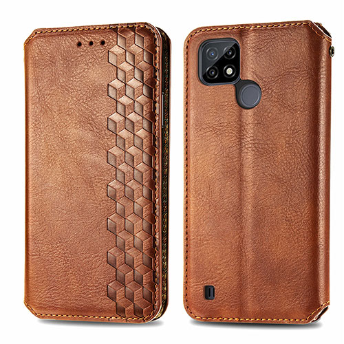 Leather Case Stands Flip Cover Holder S01D for Realme C21Y Brown