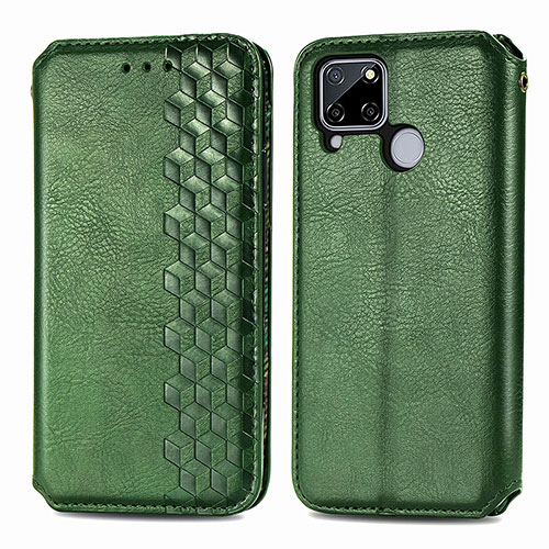 Leather Case Stands Flip Cover Holder S01D for Realme C25S Green