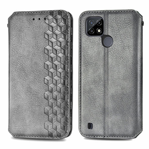 Leather Case Stands Flip Cover Holder S01D for Realme C25Y Gray