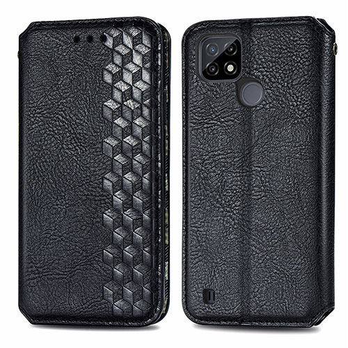 Leather Case Stands Flip Cover Holder S01D for Realme C25Y India Black