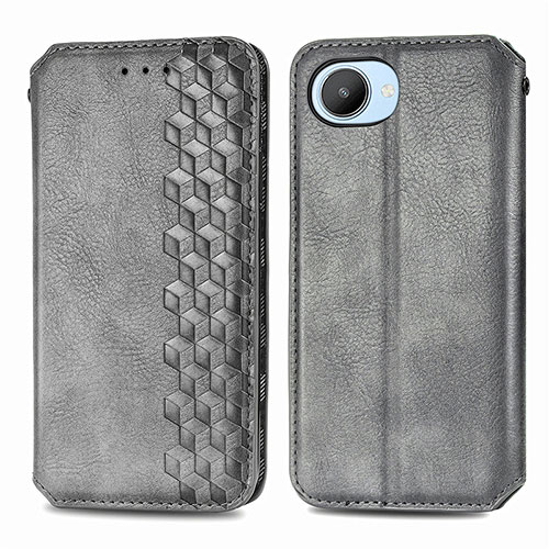 Leather Case Stands Flip Cover Holder S01D for Realme C30 Gray