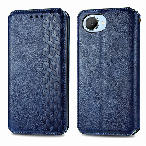 Leather Case Stands Flip Cover Holder S01D for Realme C30s Blue