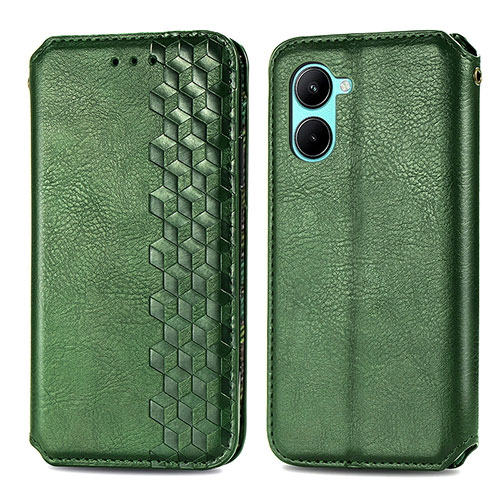 Leather Case Stands Flip Cover Holder S01D for Realme C33 (2023) Green