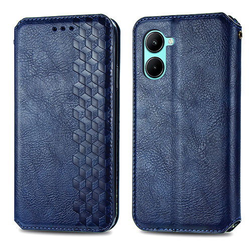 Leather Case Stands Flip Cover Holder S01D for Realme C33 Blue