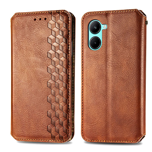 Leather Case Stands Flip Cover Holder S01D for Realme C33 Brown