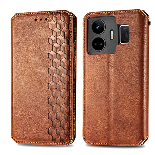 Leather Case Stands Flip Cover Holder S01D for Realme GT Neo5 5G Brown