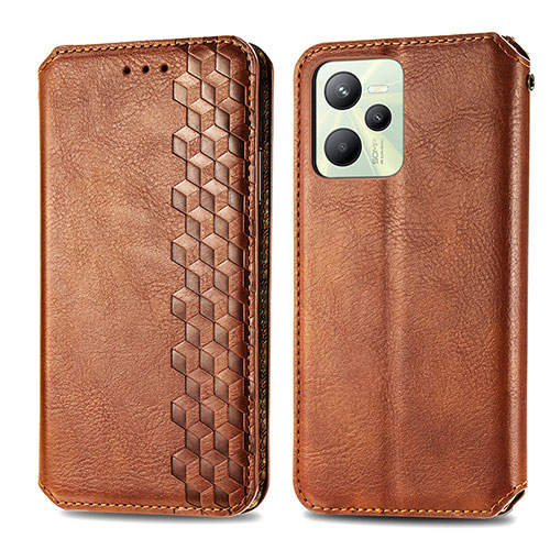 Leather Case Stands Flip Cover Holder S01D for Realme Narzo 50A Prime Brown