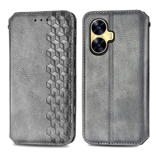 Leather Case Stands Flip Cover Holder S01D for Realme Narzo N55 Gray