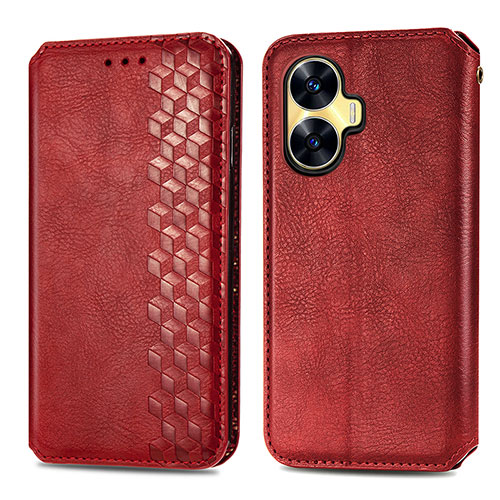 Leather Case Stands Flip Cover Holder S01D for Realme Narzo N55 Red