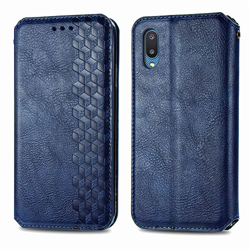 Leather Case Stands Flip Cover Holder S01D for Samsung Galaxy A02 Blue