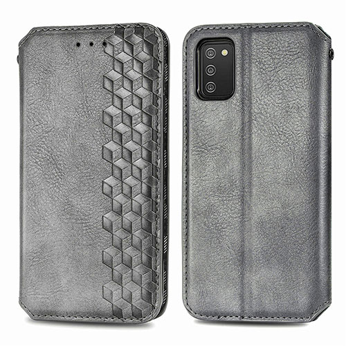 Leather Case Stands Flip Cover Holder S01D for Samsung Galaxy A02s Gray