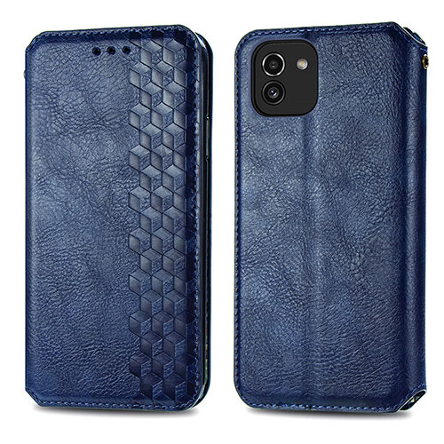 Leather Case Stands Flip Cover Holder S01D for Samsung Galaxy A03 Blue