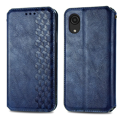 Leather Case Stands Flip Cover Holder S01D for Samsung Galaxy A03 Core Blue