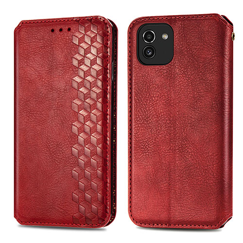 Leather Case Stands Flip Cover Holder S01D for Samsung Galaxy A03 Red