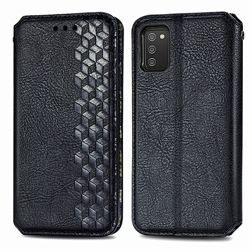 Leather Case Stands Flip Cover Holder S01D for Samsung Galaxy A03s Black