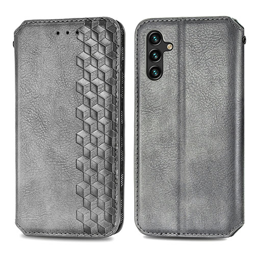 Leather Case Stands Flip Cover Holder S01D for Samsung Galaxy A04s Gray